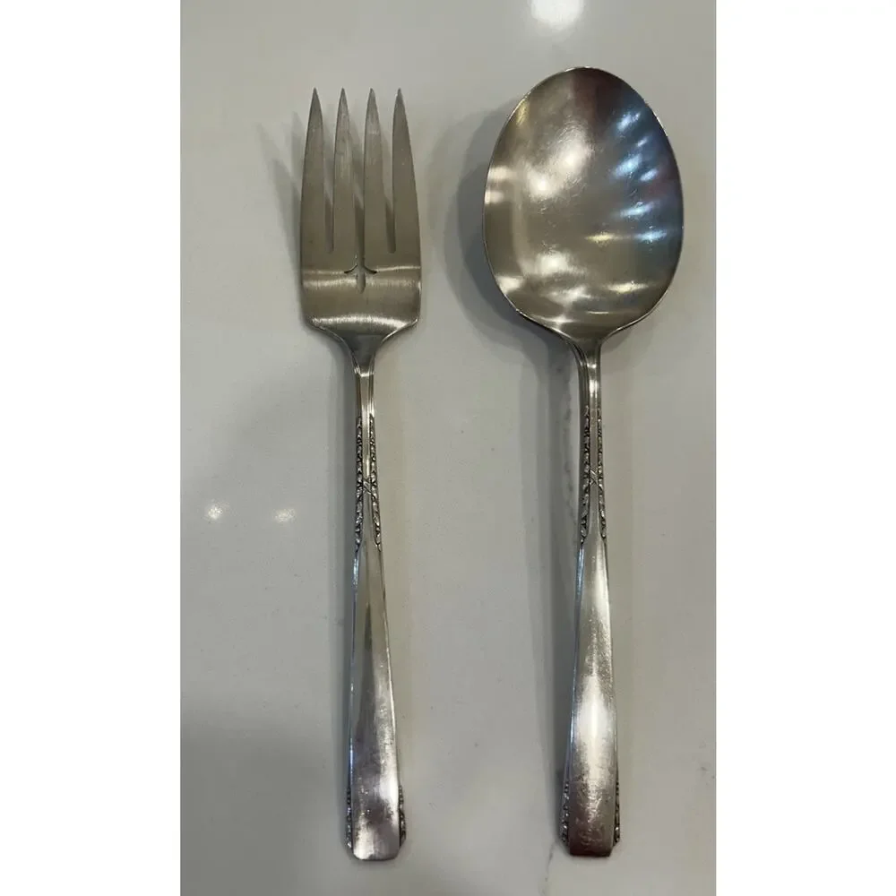 Vtg Wm A Rogers A1 Plus‎ 1936 Camelot-Harvest Large Serving Spoon & Meat Fork SP